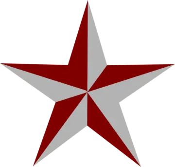 a red and gray star on a white background