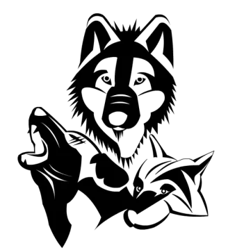 a black and white silhouette of a dog with a fish in its mouth