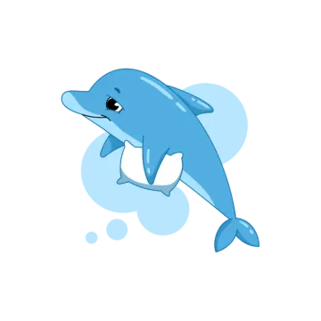 a cartoon dolphin swimming in the ocean
