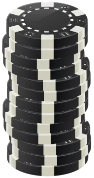 a stack of black and white poker chips