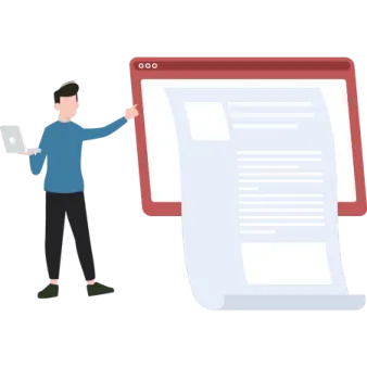 a man standing next to a large sheet of paper