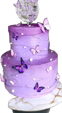 a purple cake with butterflies on top