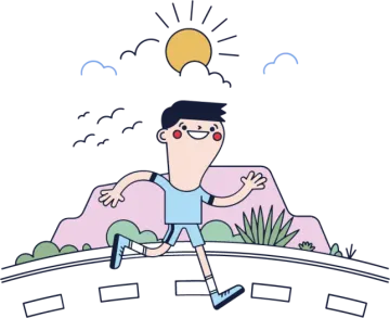 an illustration of a man running down a hill