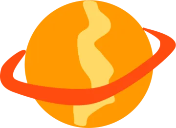 an orange planet with a red ribbon around it