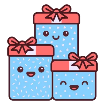 a stack of gift boxes with a smiling face
