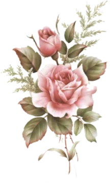 a pink rose with green leaves on it
