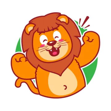 a cartoon lion with his arms up