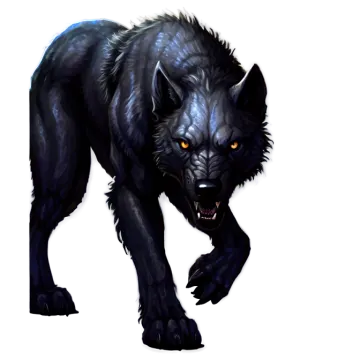a drawing of a black wolf with orange eyes