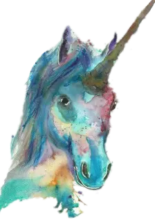 a watercolor painting of a unicorn's head