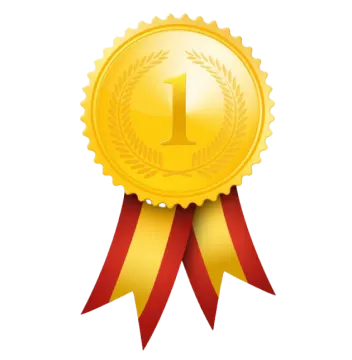 a gold medal with a red ribbon around it