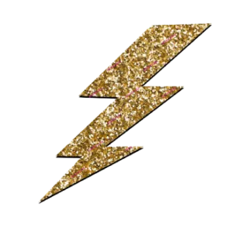 a gold glitter lightning bolt on white background