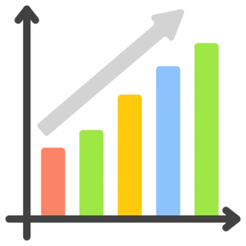 a bar chart with an arrow pointing upward