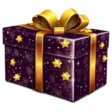 a purple gift box with gold stars on it