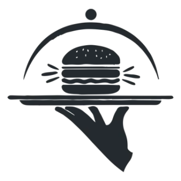 a hand holding a tray with a hamburger on it