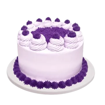a white cake with purple frosting on top
