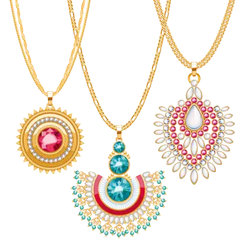 three necklaces with different colors and designs