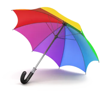 a multi colored umbrella on a white background