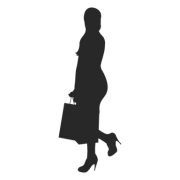 a silhouette of a woman carrying a shopping bag