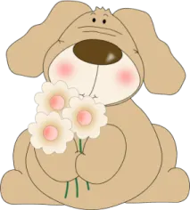 a dog with a flower in its mouth