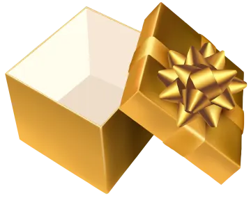 a gold gift box with a bow