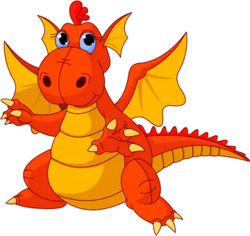 a red and yellow dragon with blue eyes