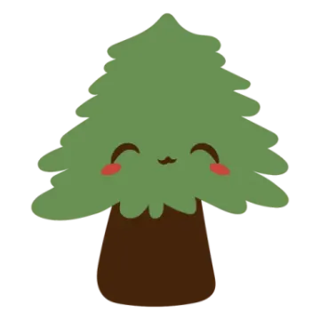 a cartoon christmas tree with red eyes