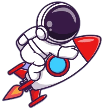 a cartoon rocket with an astronaut on it