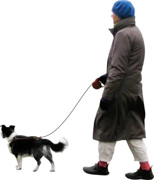 a person walking a dog on a leash
