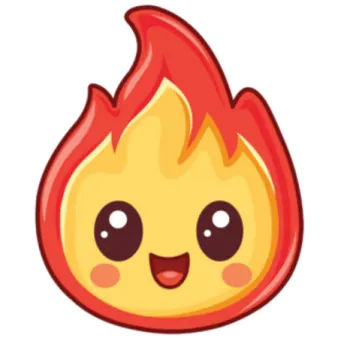 a cartoon fire with a smiling face
