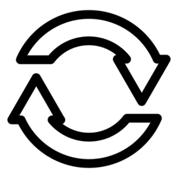 a black and white image of a circular arrow