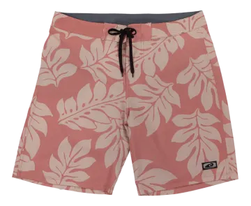 a picture of a men's boardshortt in pink with white leaves on it
