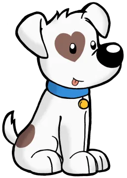 a cartoon dog with a blue collar