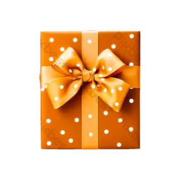an orange gift box with a gold bow
