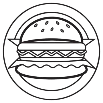 a black and white drawing of a hamburger