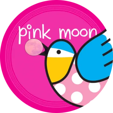 a pink and blue bird with the word pink on it