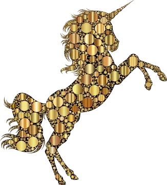 a golden unicorn with many circles around it