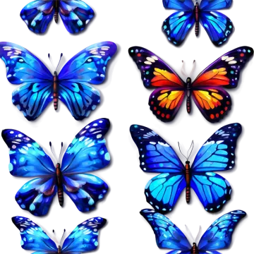 a collection of blue butterflies