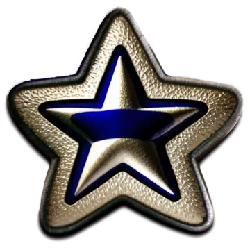 a silver and blue star on a white background