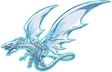 a drawing of a white dragon with blue wings