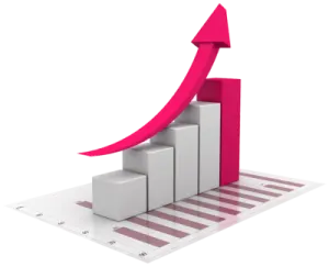 a bar chart with an arrow pointing upward