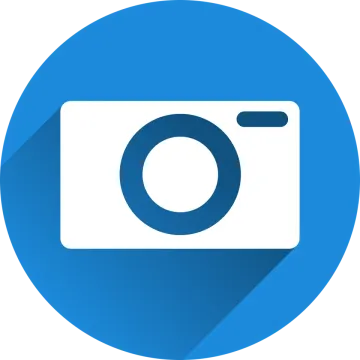 a camera icon with a long shadow