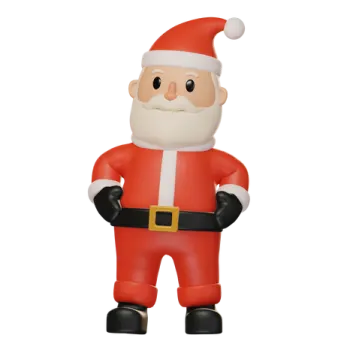 a 3d santa with his hands in his pockets