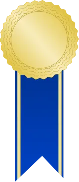 a blue ribbon with a gold medal on it