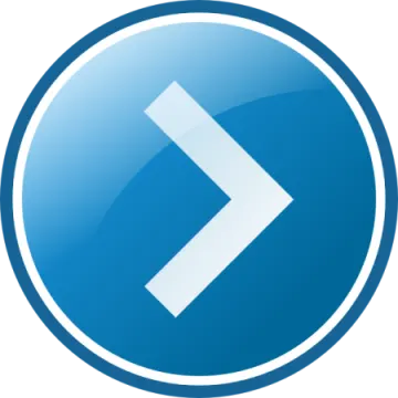 a blue button with a white arrow on it