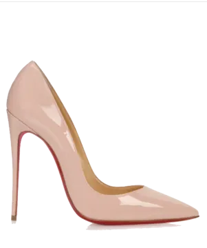 a pair of pink shoes with red soles