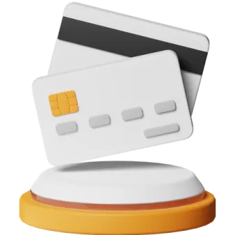 a white credit card on top of a yellow stand