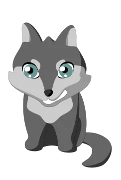 a gray cat with blue eyes sitting down