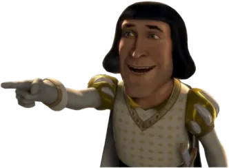 a cartoon character pointing at the camera
