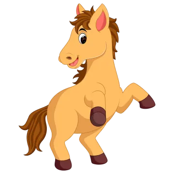 a cartoon horse running on a white background