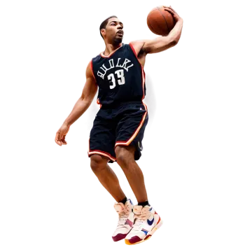 a basketball player jumping in the air with a ball